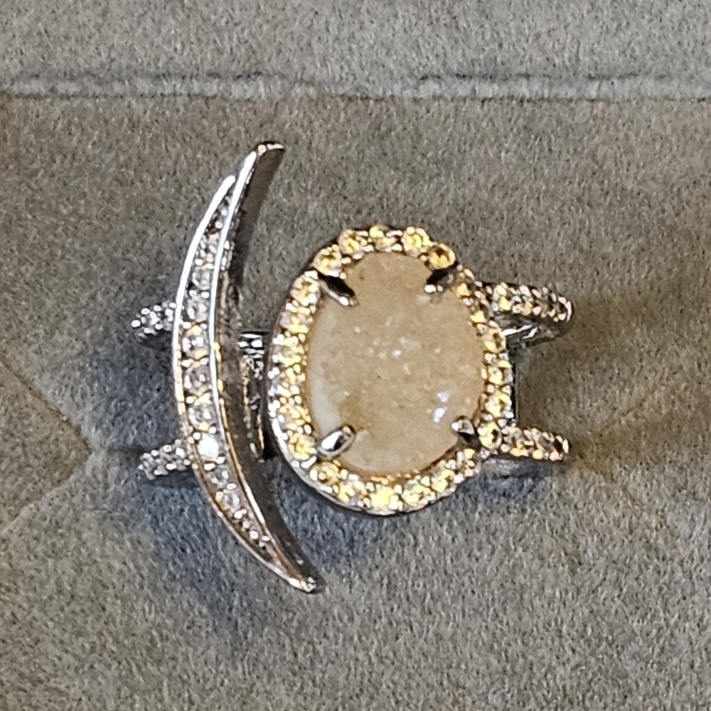 Sterling Silver Moonstone With Moon Gemstone Crystal Ring